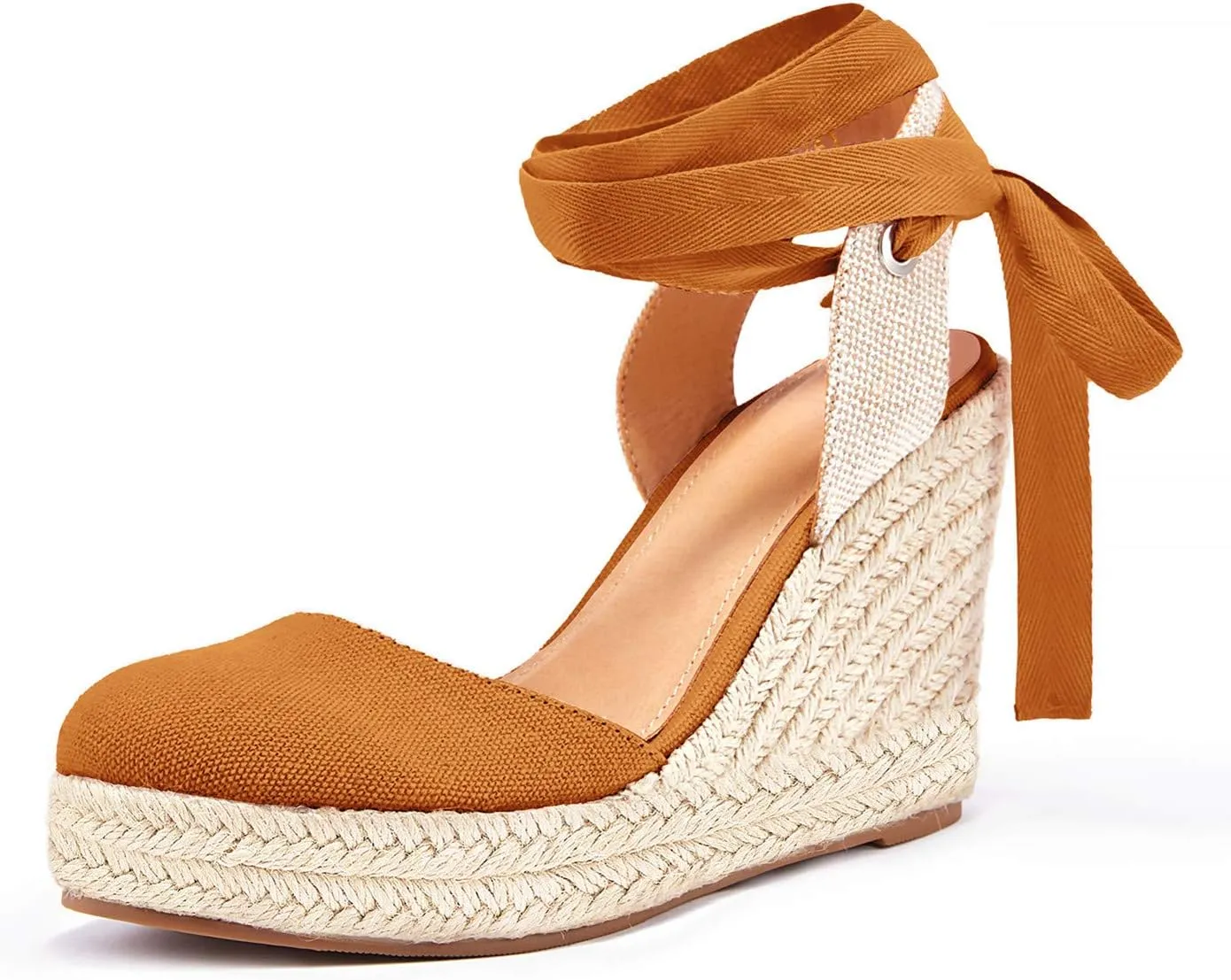 FISACE Womens Summer Espadrille Heel Platform Wedge Sandals Ankle Buckle Strap Closed Toe Shoes