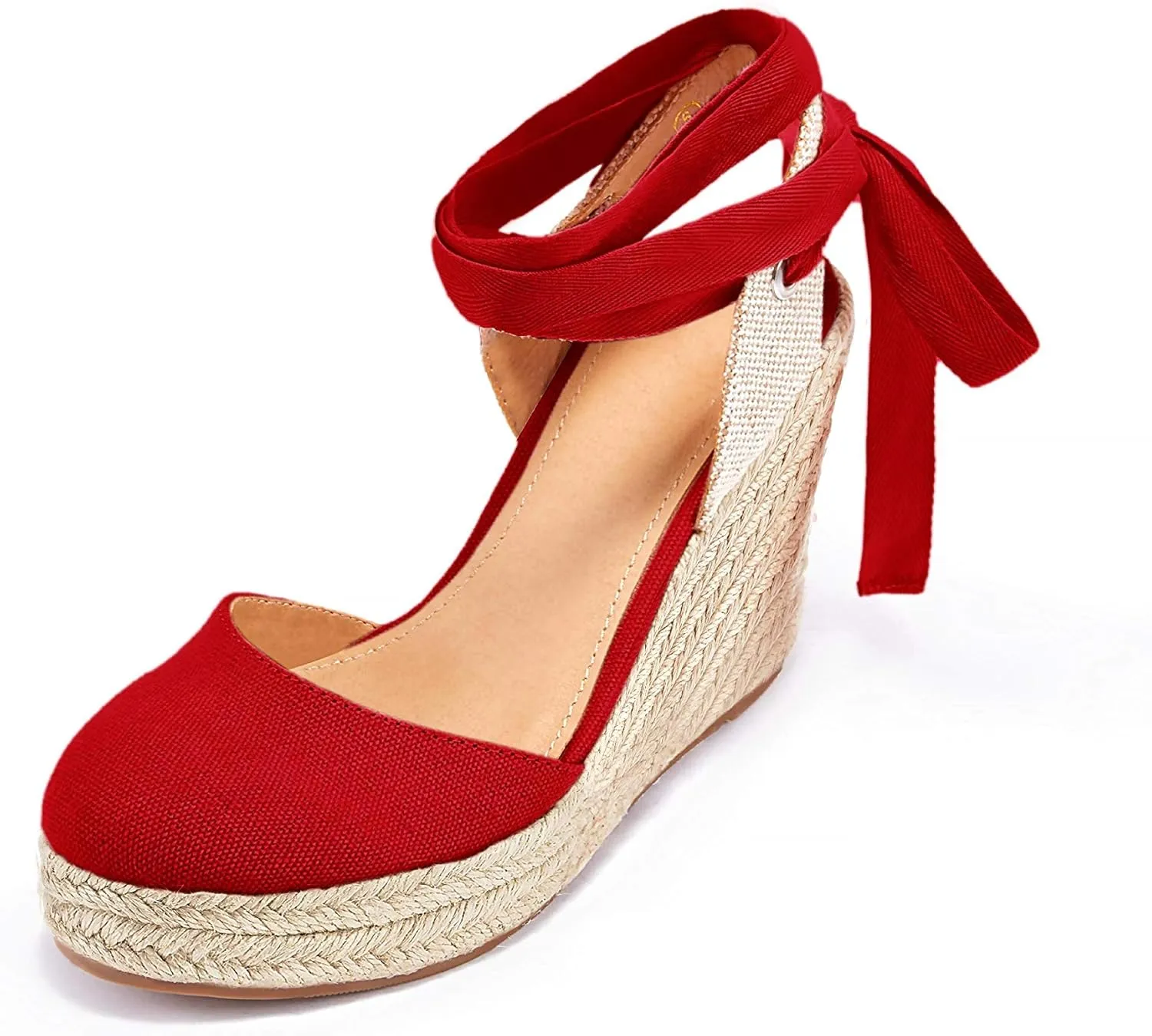 FISACE Womens Summer Espadrille Heel Platform Wedge Sandals Ankle Buckle Strap Closed Toe Shoes