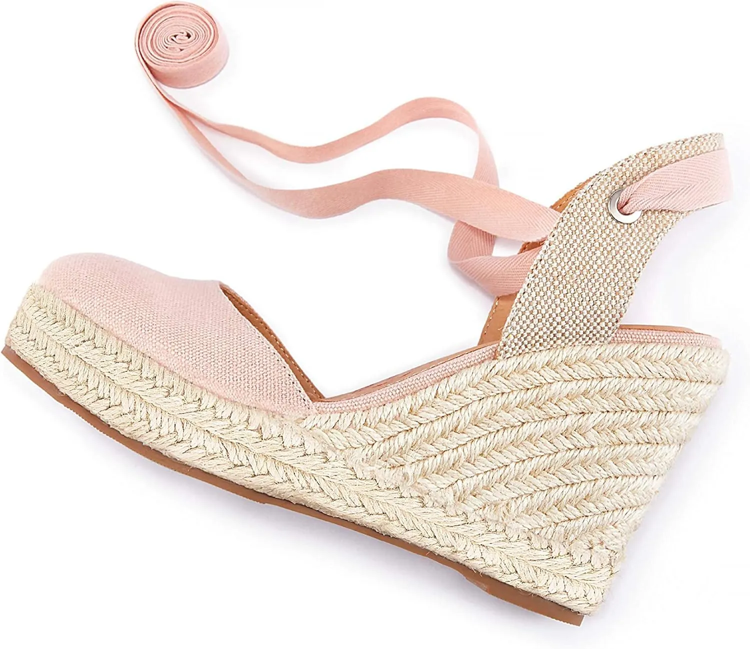 FISACE Womens Summer Espadrille Heel Platform Wedge Sandals Ankle Buckle Strap Closed Toe Shoes