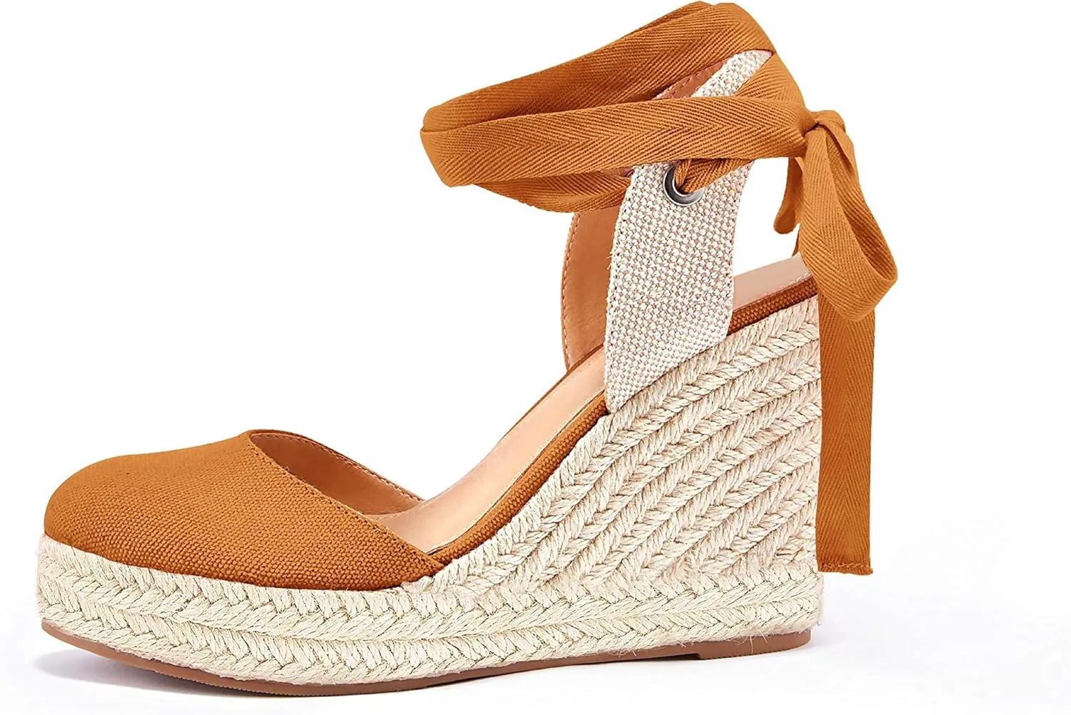 FISACE Womens Summer Espadrille Heel Platform Wedge Sandals Ankle Buckle Strap Closed Toe Shoes