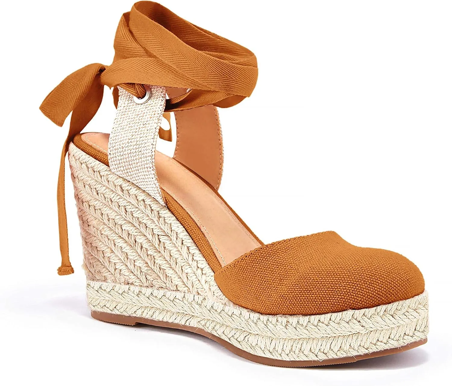 FISACE Womens Summer Espadrille Heel Platform Wedge Sandals Ankle Buckle Strap Closed Toe Shoes