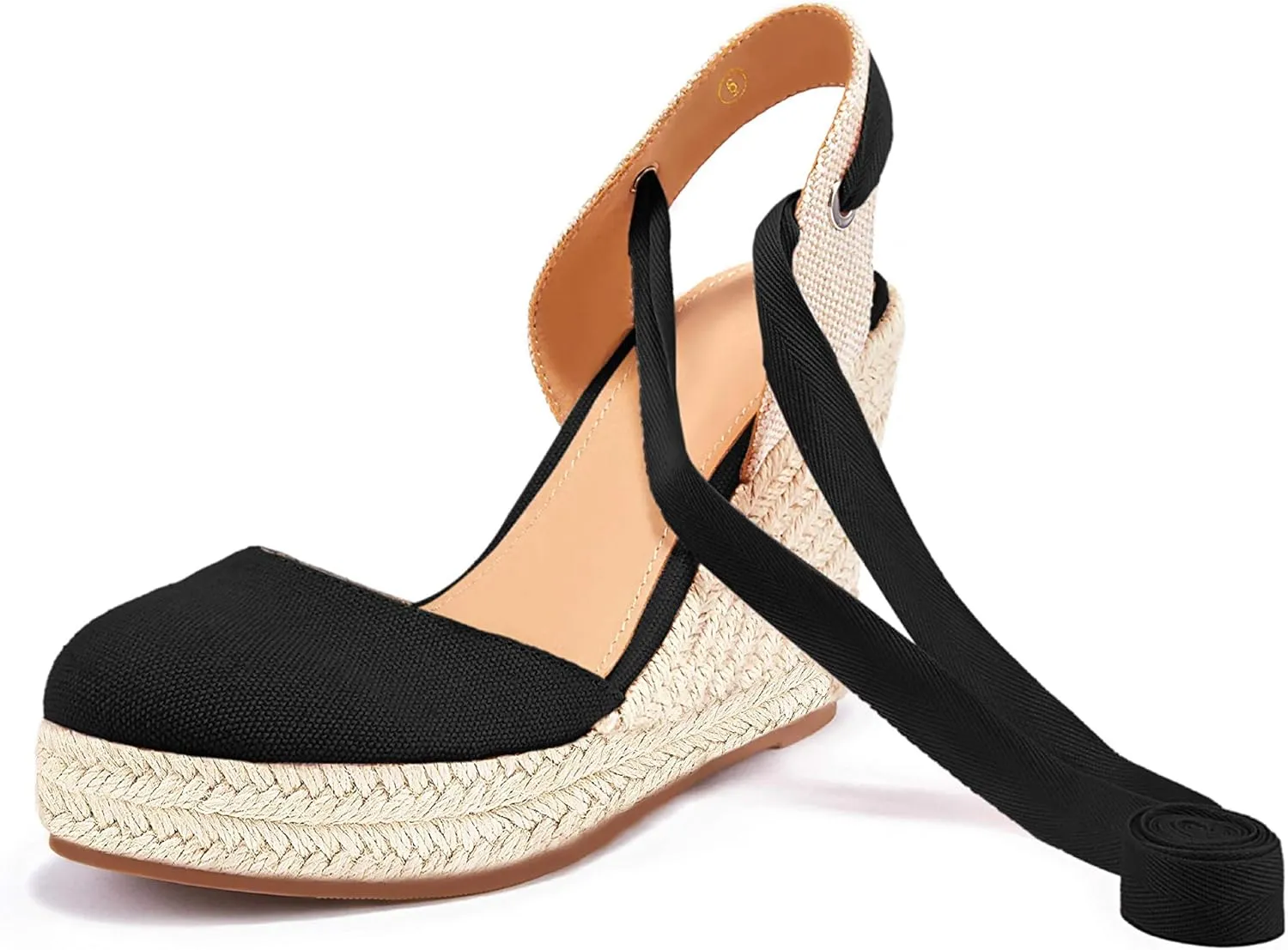 FISACE Womens Summer Espadrille Heel Platform Wedge Sandals Ankle Buckle Strap Closed Toe Shoes