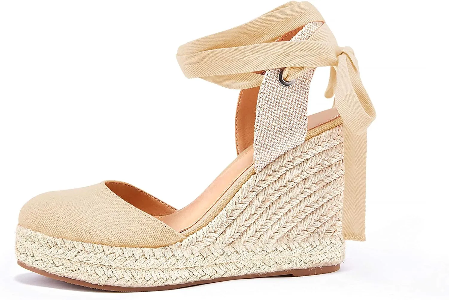 FISACE Womens Summer Espadrille Heel Platform Wedge Sandals Ankle Buckle Strap Closed Toe Shoes