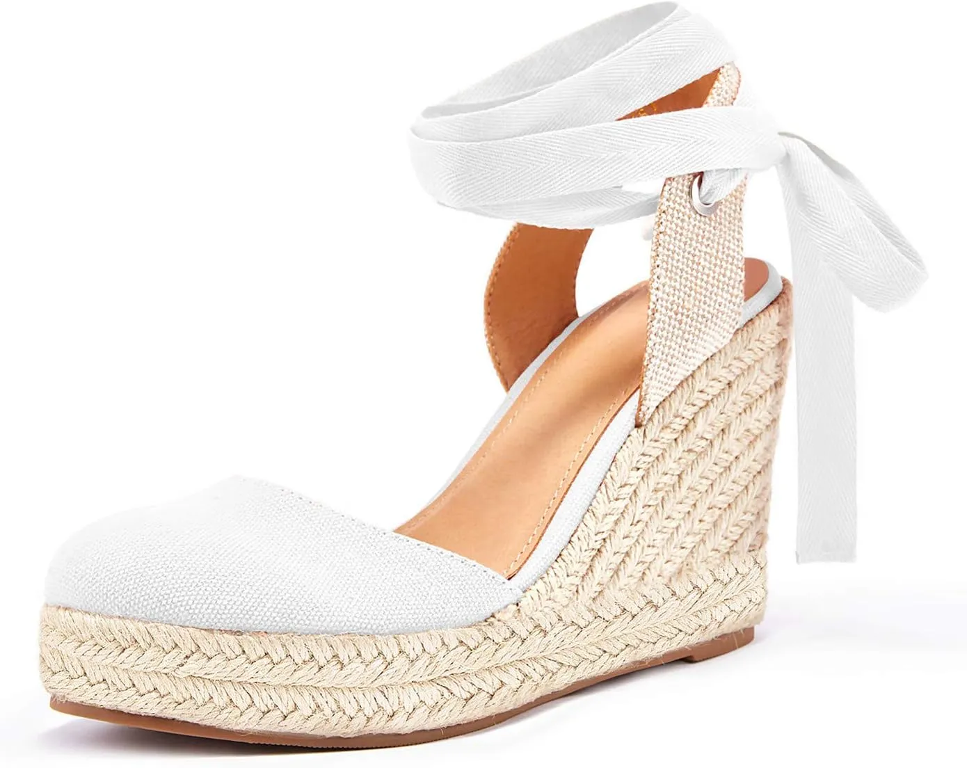 FISACE Womens Summer Espadrille Heel Platform Wedge Sandals Ankle Buckle Strap Closed Toe Shoes