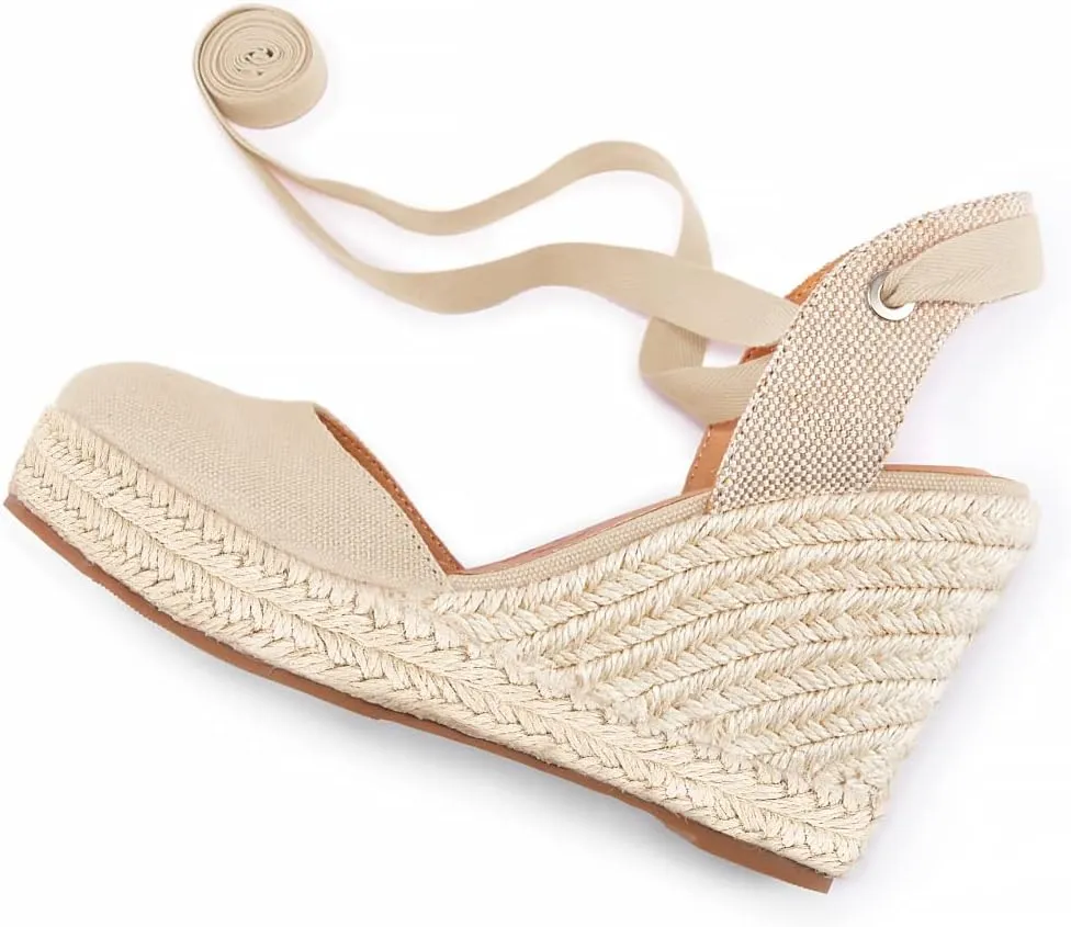 FISACE Womens Summer Espadrille Heel Platform Wedge Sandals Ankle Buckle Strap Closed Toe Shoes