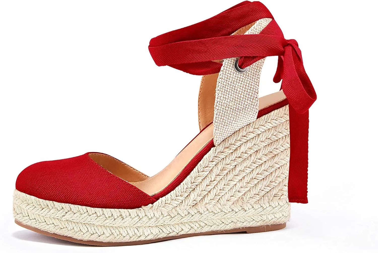 FISACE Womens Summer Espadrille Heel Platform Wedge Sandals Ankle Buckle Strap Closed Toe Shoes