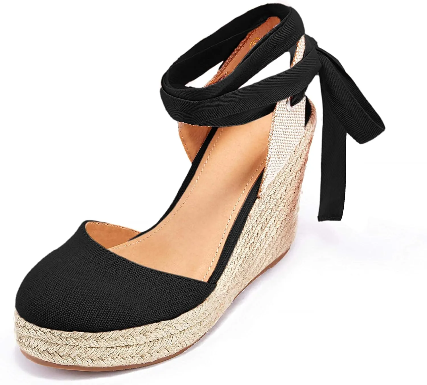 FISACE Womens Summer Espadrille Heel Platform Wedge Sandals Ankle Buckle Strap Closed Toe Shoes