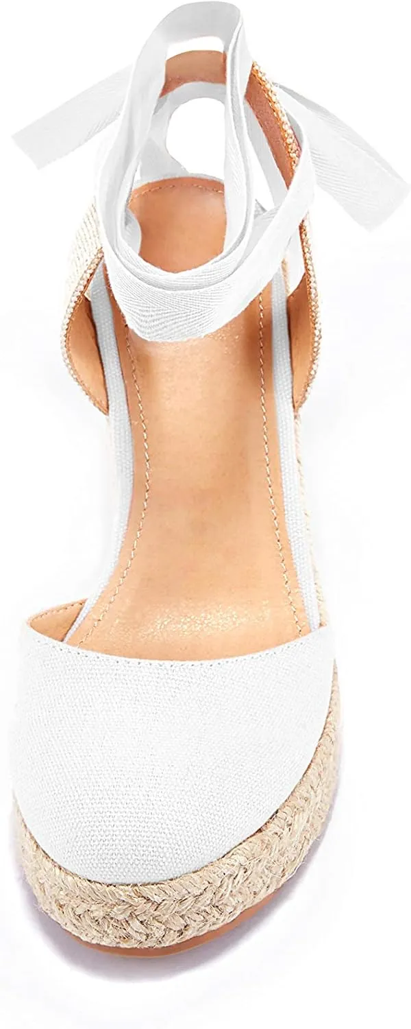 FISACE Womens Summer Espadrille Heel Platform Wedge Sandals Ankle Buckle Strap Closed Toe Shoes