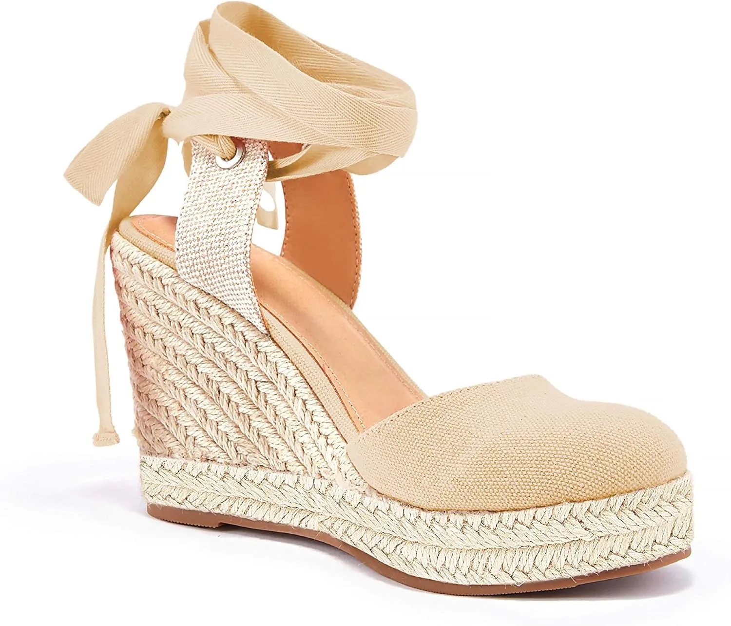 FISACE Womens Summer Espadrille Heel Platform Wedge Sandals Ankle Buckle Strap Closed Toe Shoes