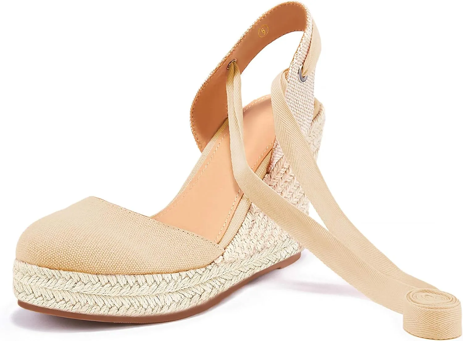 FISACE Womens Summer Espadrille Heel Platform Wedge Sandals Ankle Buckle Strap Closed Toe Shoes