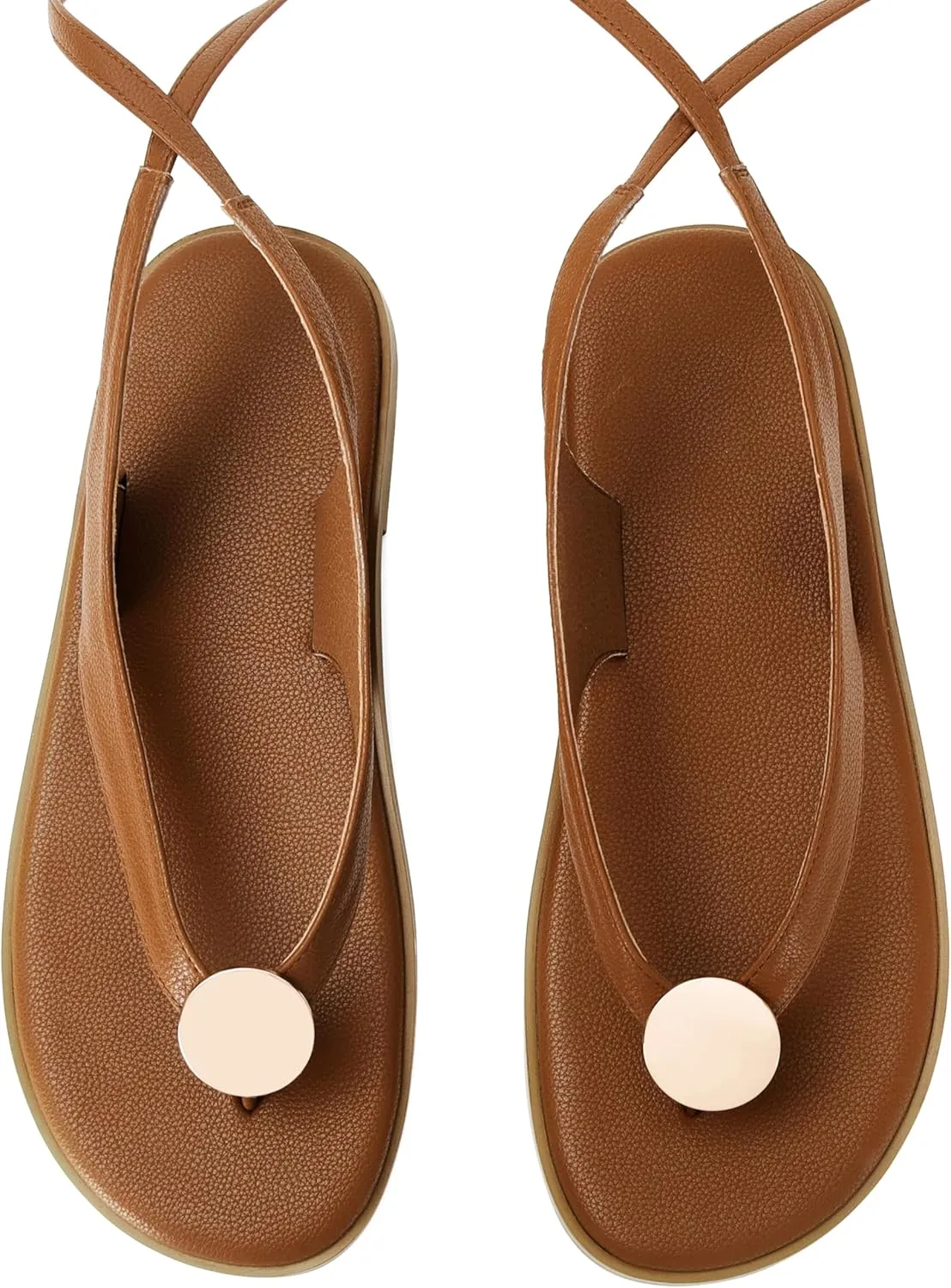 Flat Sandals for Women Strappy Sandals Comfortable Dressy Beach Flip Flop Slides Thong Sandals for Women with Metal Circular