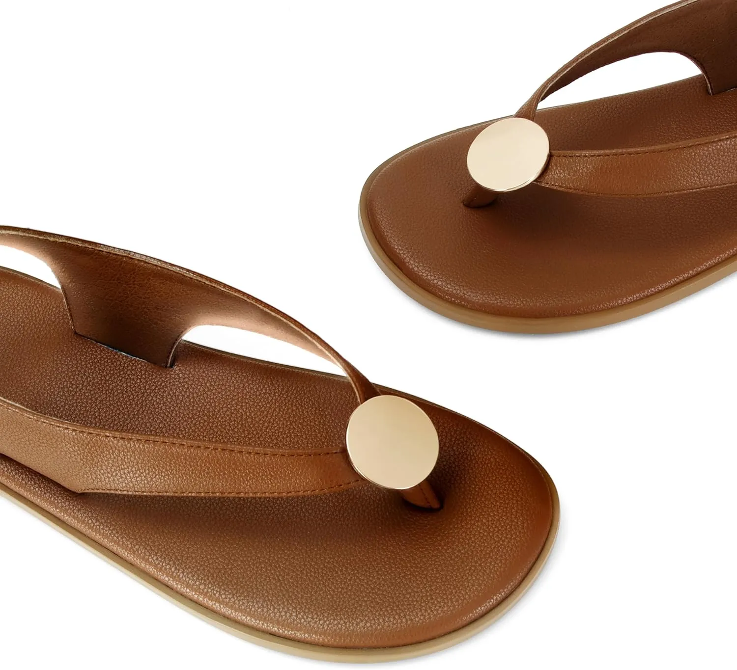 Flat Sandals for Women Strappy Sandals Comfortable Dressy Beach Flip Flop Slides Thong Sandals for Women with Metal Circular