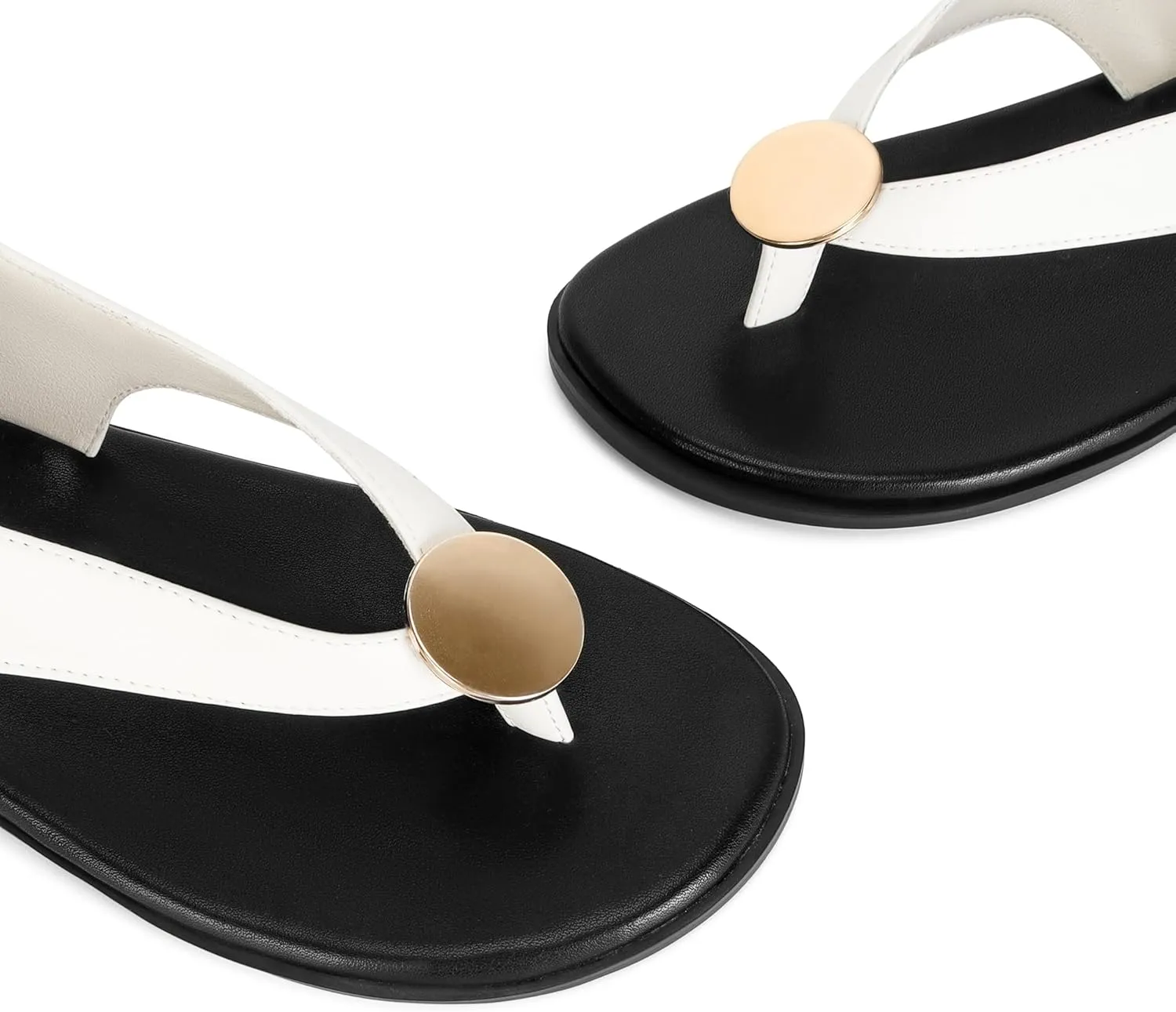 Flat Sandals for Women Strappy Sandals Comfortable Dressy Beach Flip Flop Slides Thong Sandals for Women with Metal Circular