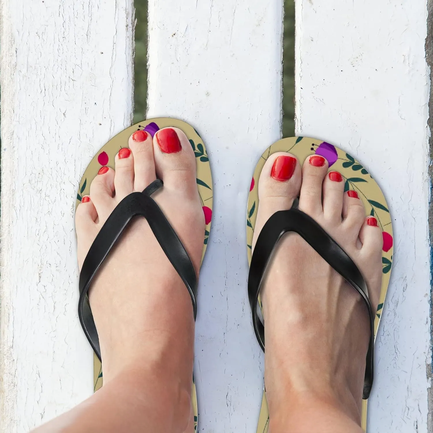 Flip Flops Floral Flowers Leaves Beige Slide Sandals Summer Beach Slippers Thong Sandal Casual Yoga Mat Flat Slides for Women Men