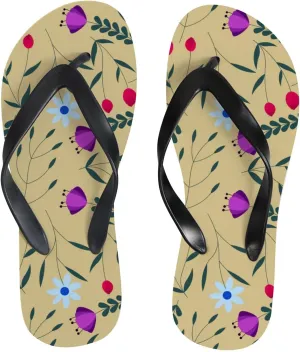 Flip Flops Floral Flowers Leaves Beige Slide Sandals Summer Beach Slippers Thong Sandal Casual Yoga Mat Flat Slides for Women Men