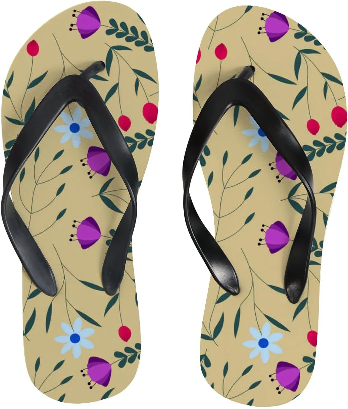 Flip Flops Floral Flowers Leaves Beige Slide Sandals Summer Beach Slippers Thong Sandal Casual Yoga Mat Flat Slides for Women Men
