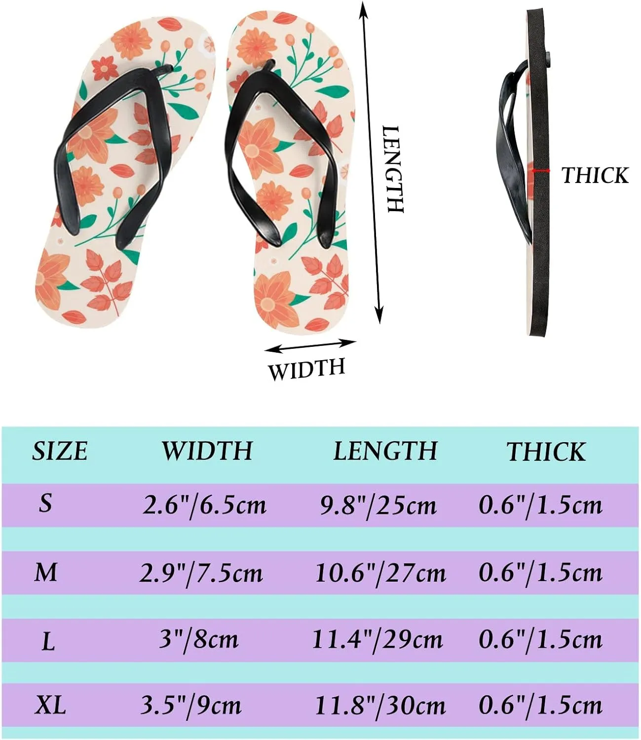 Flip Flops Floral Flowers Leaves Orange Green Slide Sandals Summer Beach Slippers Thong Sandal Casual Yoga Mat Flat Slides for Women Men