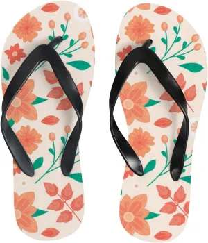 Flip Flops Floral Flowers Leaves Orange Green Slide Sandals Summer Beach Slippers Thong Sandal Casual Yoga Mat Flat Slides for Women Men