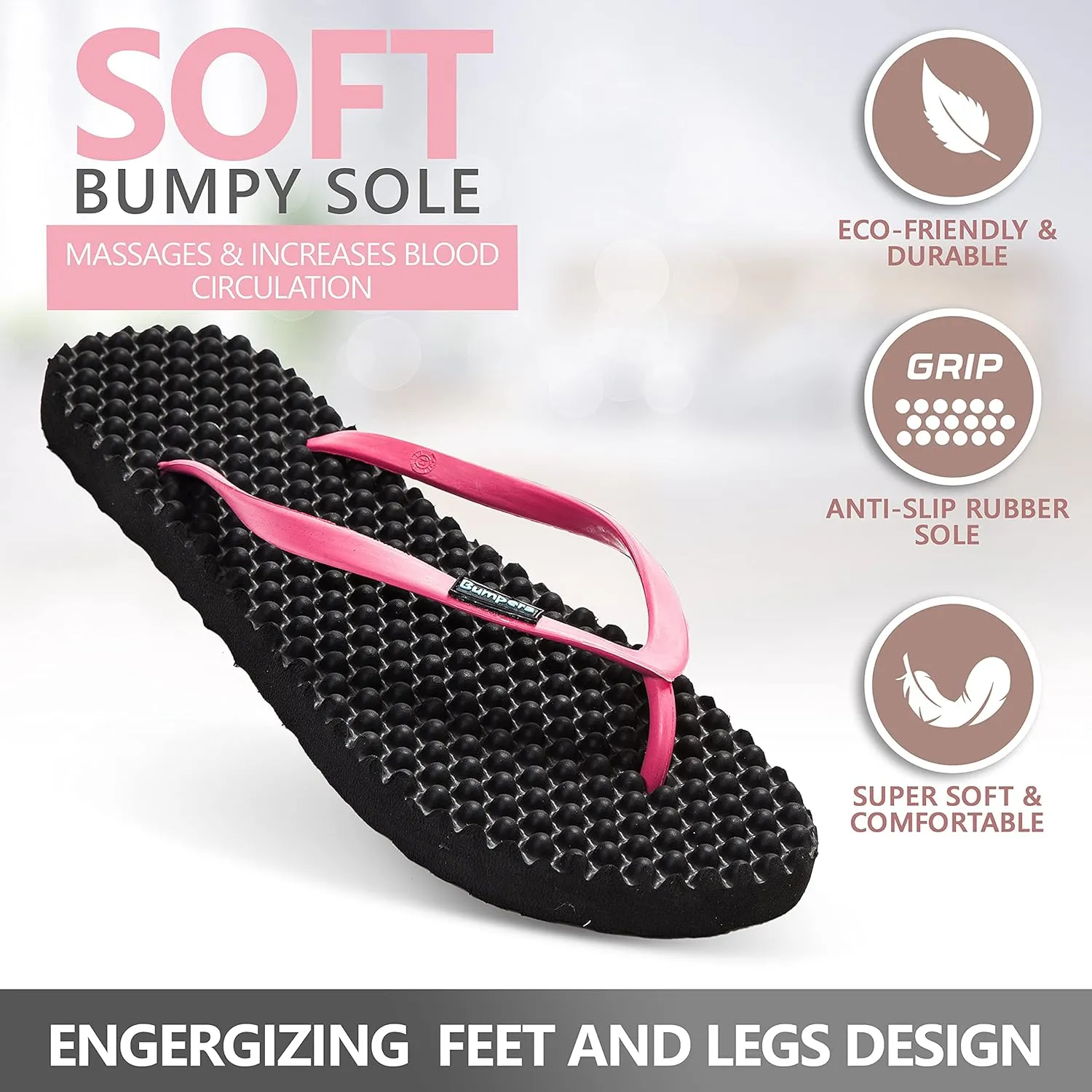 Flip Flops For Women - Beach & Shower Sandals For Womens, Comfortable Massage Acupressure Slippers, Indoor & Outdoor Footwear