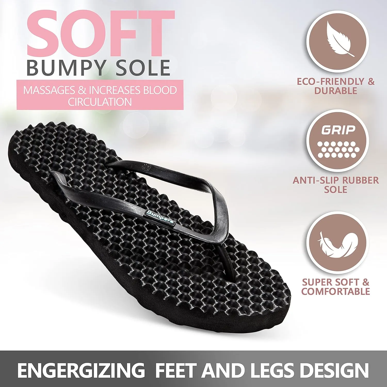 Flip Flops For Women - Beach & Shower Sandals For Womens, Comfortable Massage Acupressure Slippers, Indoor & Outdoor Footwear
