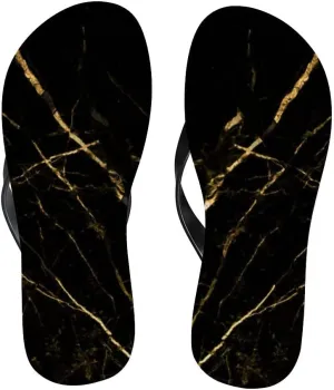 Flip Flops for Women Girls Gold Marble Bold Veining Summer Casual Thong Slippers Slide Flat Sandals for Beach