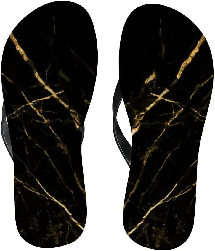 Flip Flops for Women Girls Gold Marble Bold Veining Summer Casual Thong Slippers Slide Flat Sandals for Beach