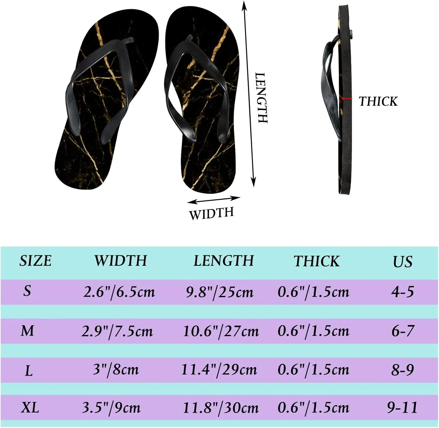Flip Flops for Women Girls Gold Marble Bold Veining Summer Casual Thong Slippers Slide Flat Sandals for Beach