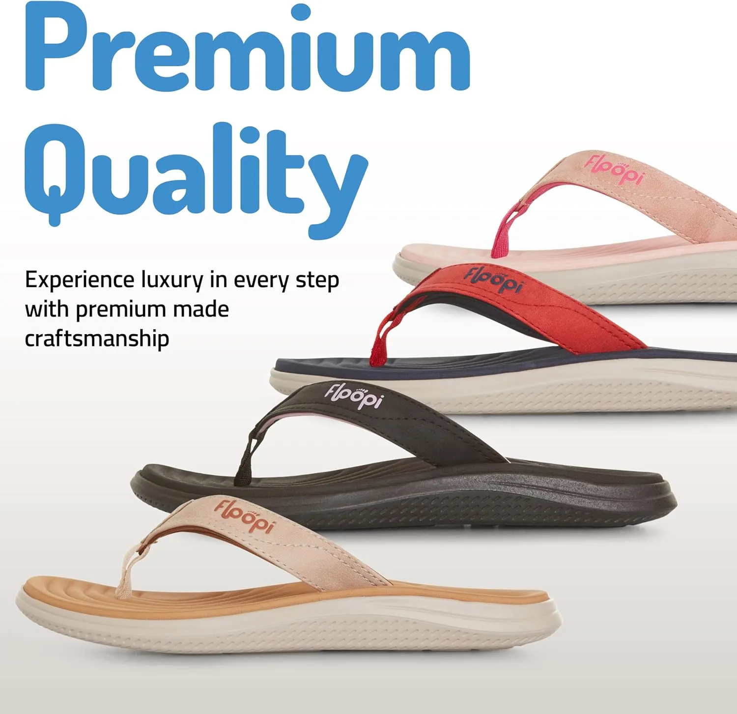 Floopi Flip Flops for Women Durable Memory Foam Textured Insole Sandals Ladies Beach Sandals with Indoor & Outdoor Anti Skid Soles