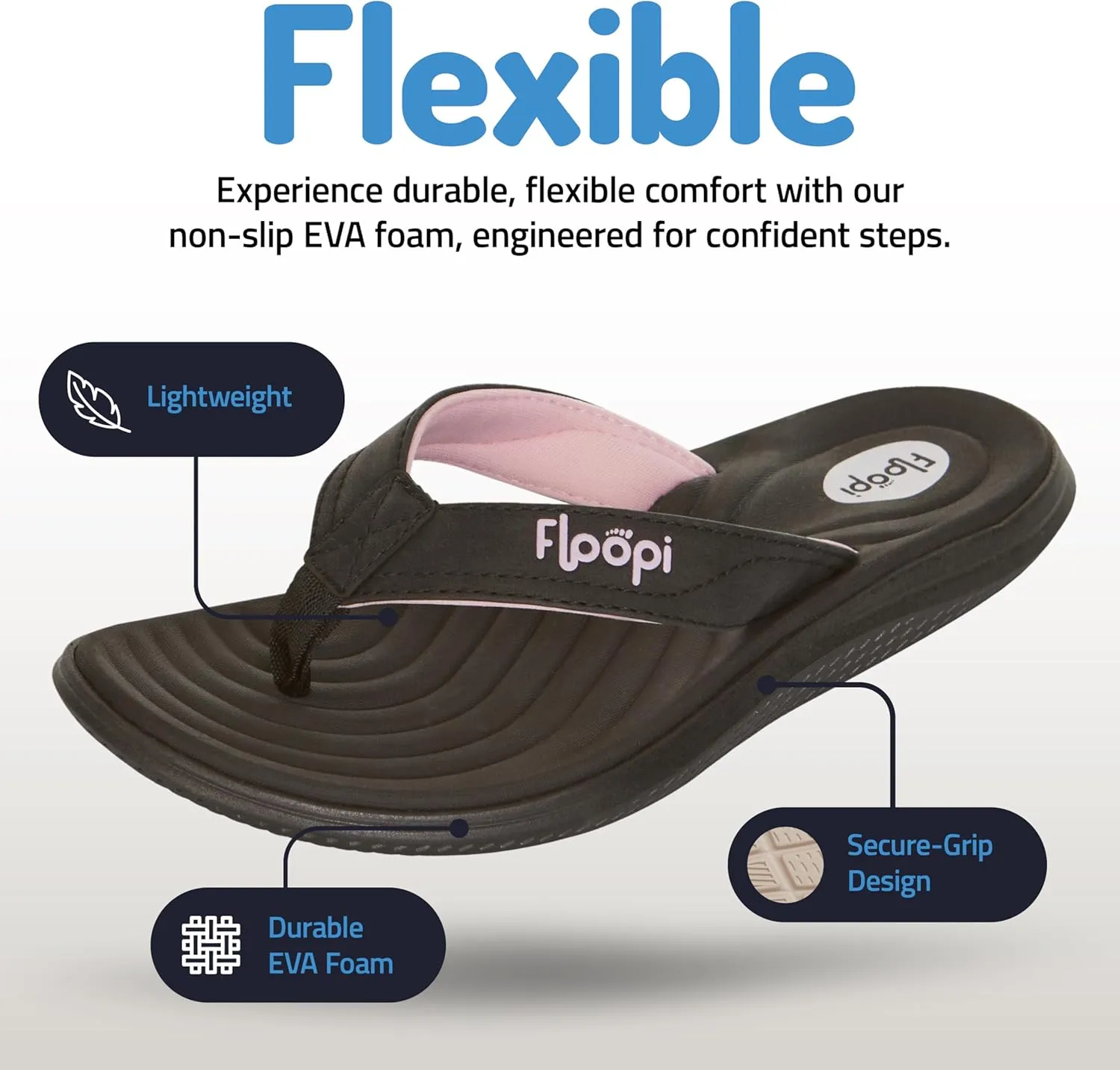 Floopi Flip Flops for Women Durable Memory Foam Textured Insole Sandals Ladies Beach Sandals with Indoor & Outdoor Anti Skid Soles