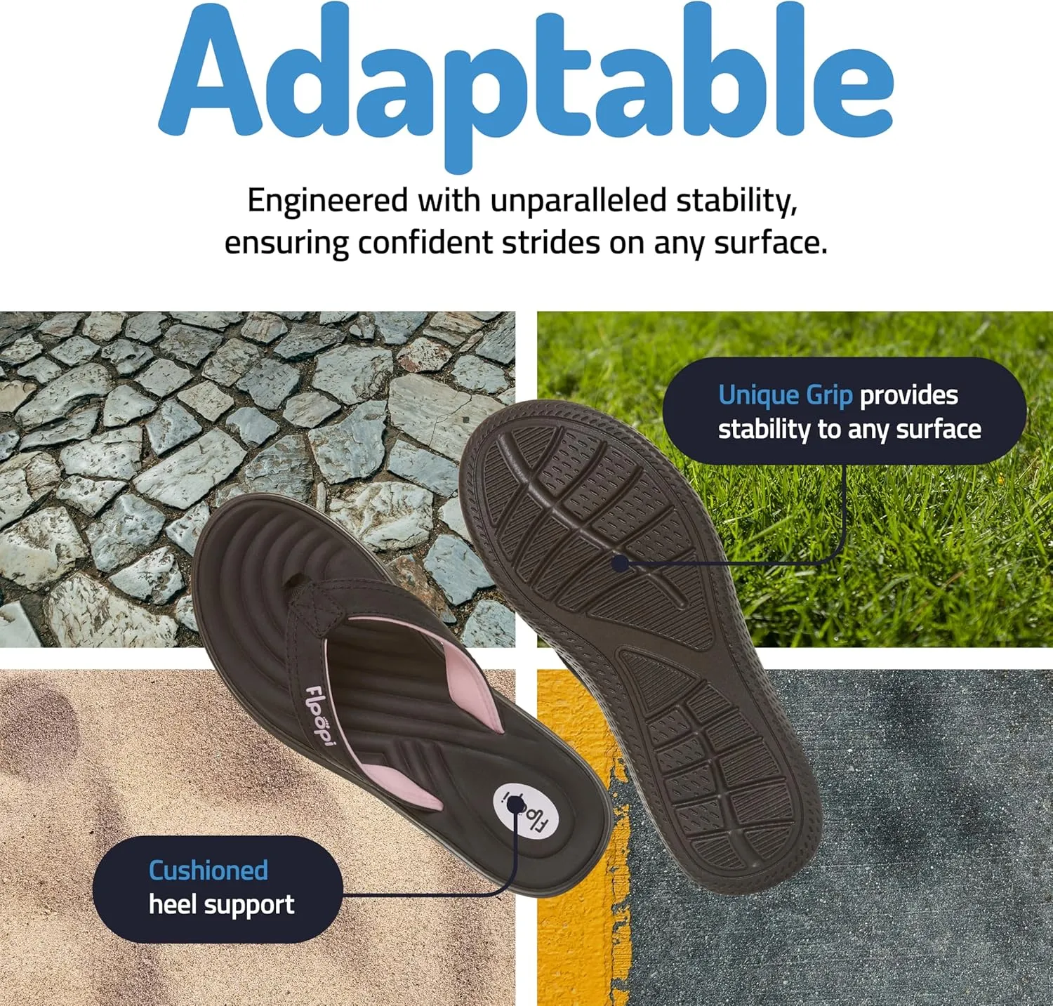Floopi Flip Flops for Women Durable Memory Foam Textured Insole Sandals Ladies Beach Sandals with Indoor & Outdoor Anti Skid Soles