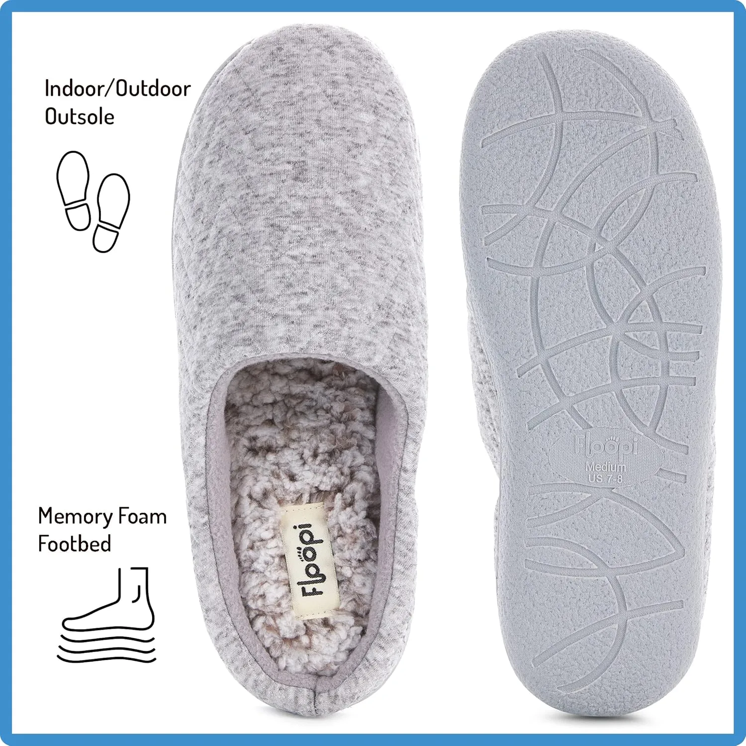 Floopi Slippers for Women Indoor Outdoor Faux Sherpa Fur W/Warm Fleece Lined Clog Slipper W/Memory Foam