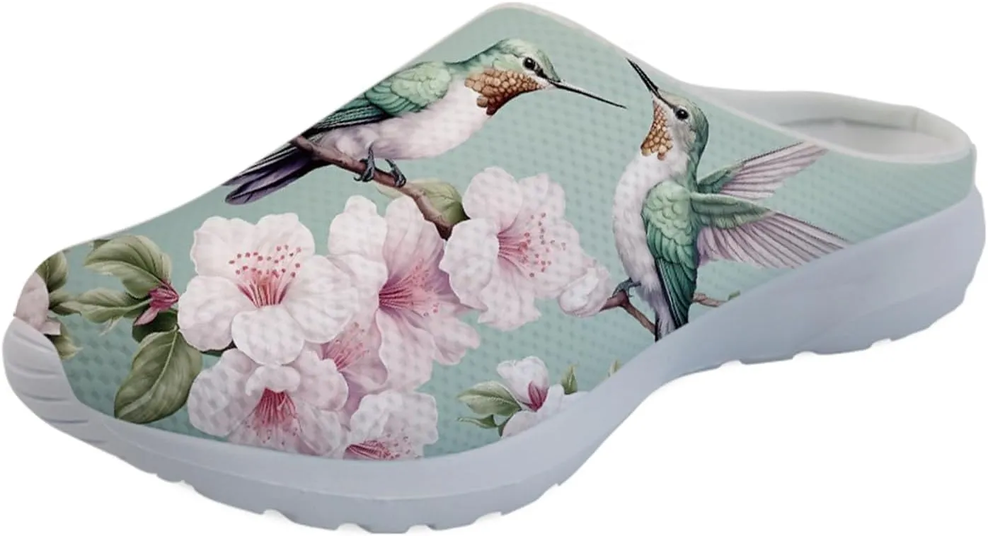 Forchrinse Tropical Hibiscus Palm Women’s Mule Sneakers Mesh Slip on Walking Clog Lightweight&Breathable