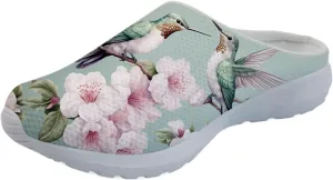 Forchrinse Tropical Hibiscus Palm Women’s Mule Sneakers Mesh Slip on Walking Clog Lightweight&Breathable