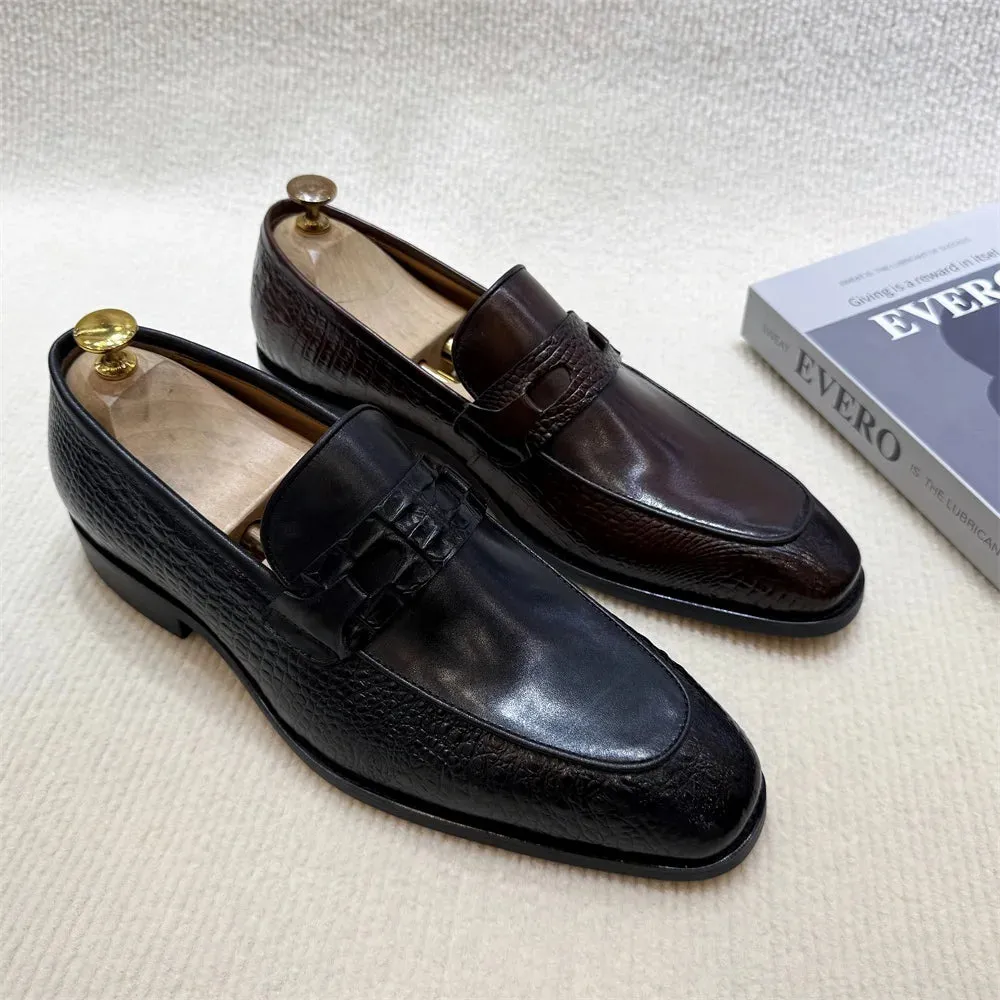 Formal Great savings Business Sleek and smooth Print Office Wedding Dress Shoes Men's Leather Luxury Buckle Genuine Crocodile Shoes Slip-On Loafers Double