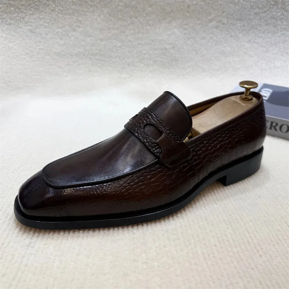 Formal Great savings Business Sleek and smooth Print Office Wedding Dress Shoes Men's Leather Luxury Buckle Genuine Crocodile Shoes Slip-On Loafers Double