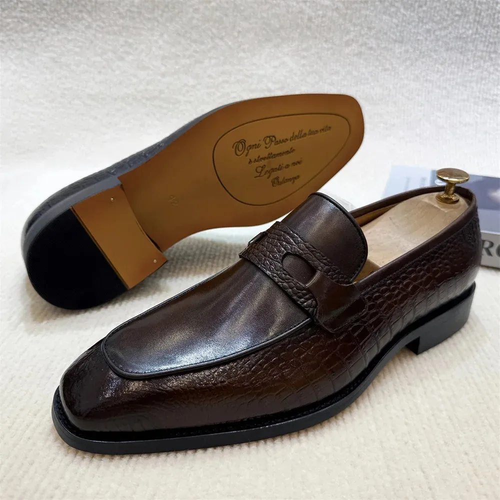 Formal Great savings Business Sleek and smooth Print Office Wedding Dress Shoes Men's Leather Luxury Buckle Genuine Crocodile Shoes Slip-On Loafers Double
