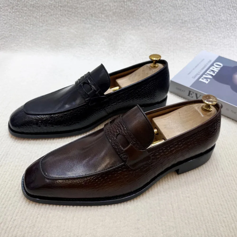 Formal Great savings Business Sleek and smooth Print Office Wedding Dress Shoes Men's Leather Luxury Buckle Genuine Crocodile Shoes Slip-On Loafers Double