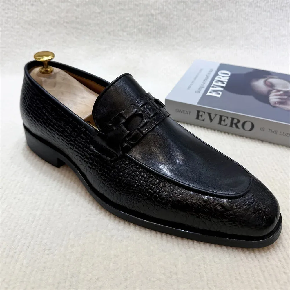 Formal Great savings Business Sleek and smooth Print Office Wedding Dress Shoes Men's Leather Luxury Buckle Genuine Crocodile Shoes Slip-On Loafers Double