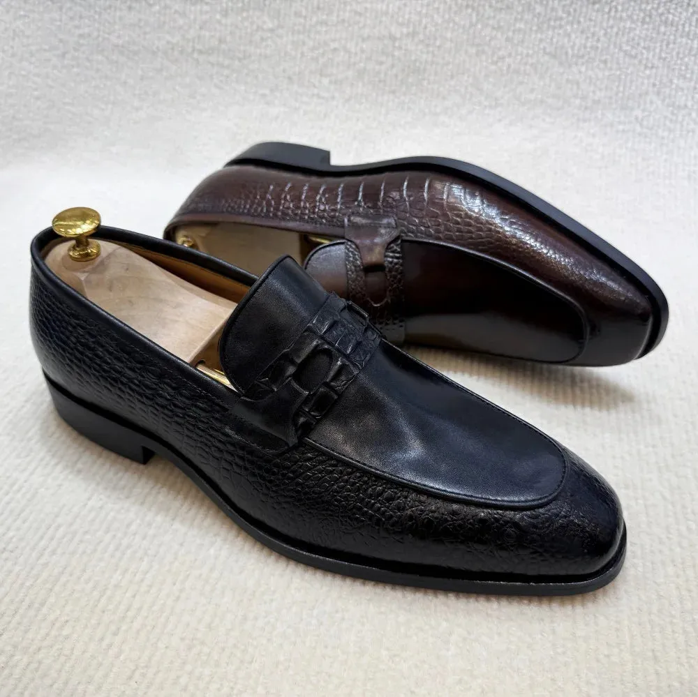 Formal Great savings Business Sleek and smooth Print Office Wedding Dress Shoes Men's Leather Luxury Buckle Genuine Crocodile Shoes Slip-On Loafers Double