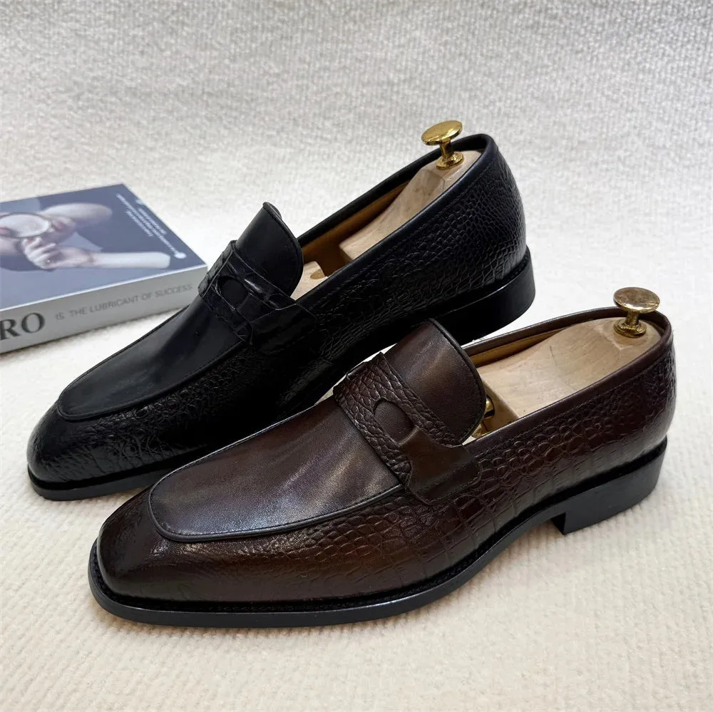 Formal Great savings Business Sleek and smooth Print Office Wedding Dress Shoes Men's Leather Luxury Buckle Genuine Crocodile Shoes Slip-On Loafers Double