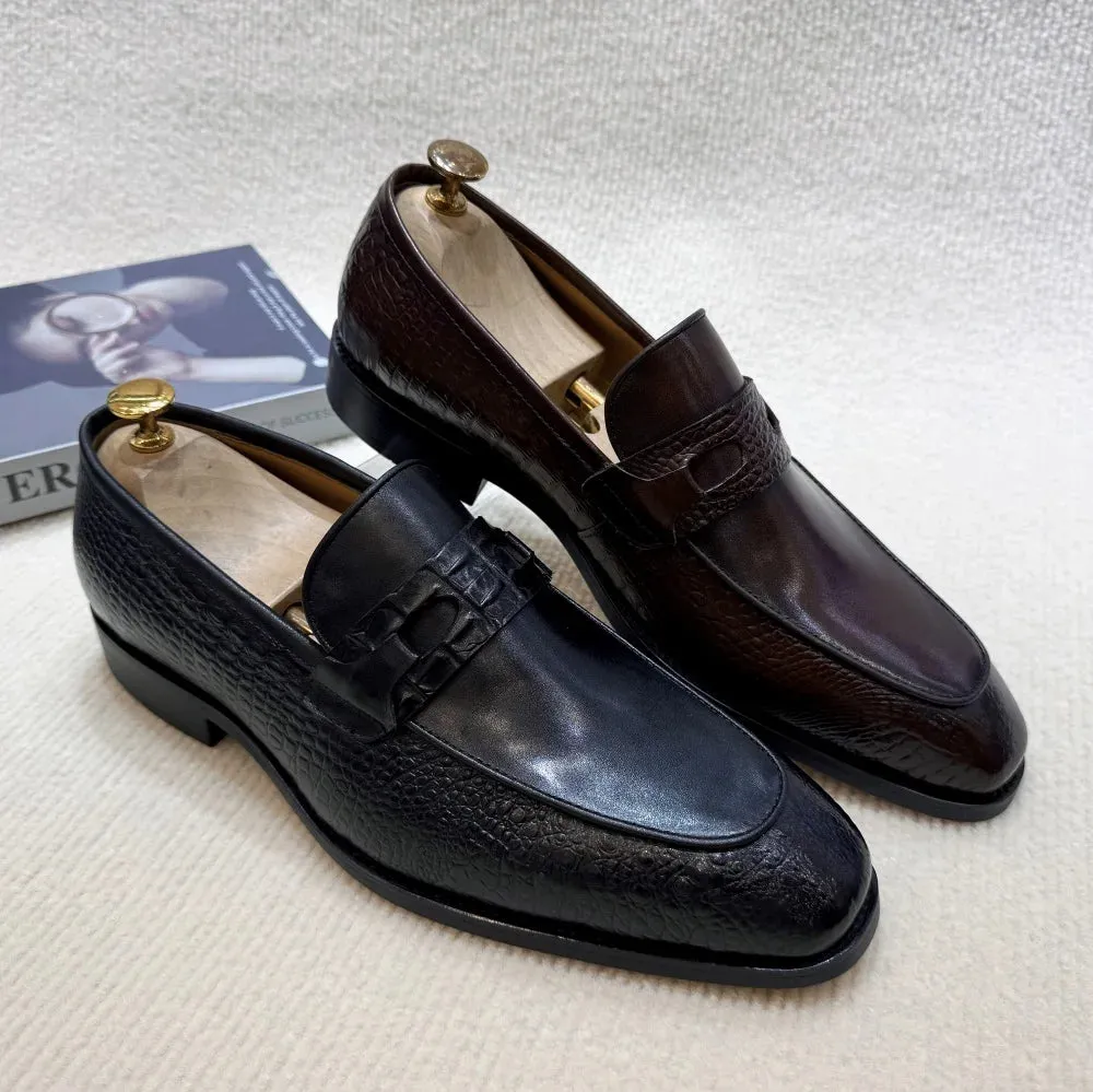 Formal Great savings Business Sleek and smooth Print Office Wedding Dress Shoes Men's Leather Luxury Buckle Genuine Crocodile Shoes Slip-On Loafers Double