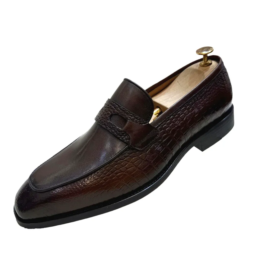 Formal Great savings Business Sleek and smooth Print Office Wedding Dress Shoes Men's Leather Luxury Buckle Genuine Crocodile Shoes Slip-On Loafers Double