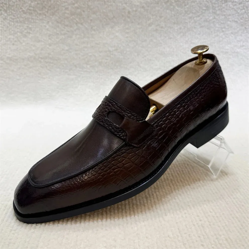 Formal Great savings Business Sleek and smooth Print Office Wedding Dress Shoes Men's Leather Luxury Buckle Genuine Crocodile Shoes Slip-On Loafers Double