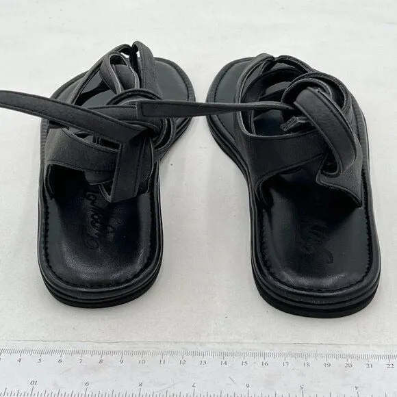 FOWT Black Split Round Toe Sandals Lace up Strappy Flats Flip Flop Shoes