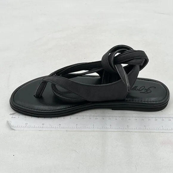 FOWT Black Split Round Toe Sandals Lace up Strappy Flats Flip Flop Shoes