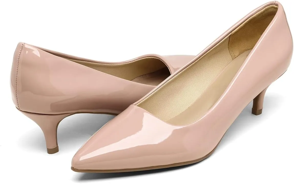 FOWT Women Pointed Toe Slip On Pumps Classic Kitten Low Heels Comfy Daily Shopping Outdoor Street Dress Shoes Size 4-16 US