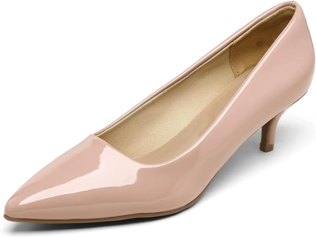 FOWT Women Pointed Toe Slip On Pumps Classic Kitten Low Heels Comfy Daily Shopping Outdoor Street Dress Shoes Size 4-16 US