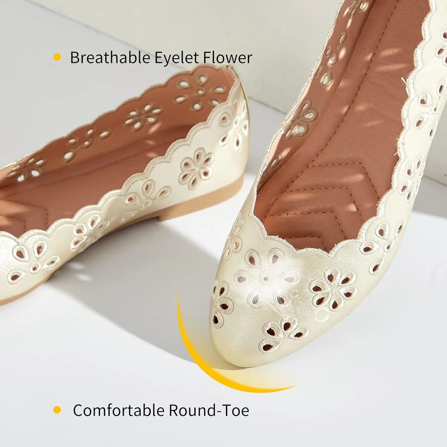FRACORA Women's Ballet Flats Black PU Leather Dress Shoes Comfortable Round Toe Slip on Flats with Breathable Eyelets