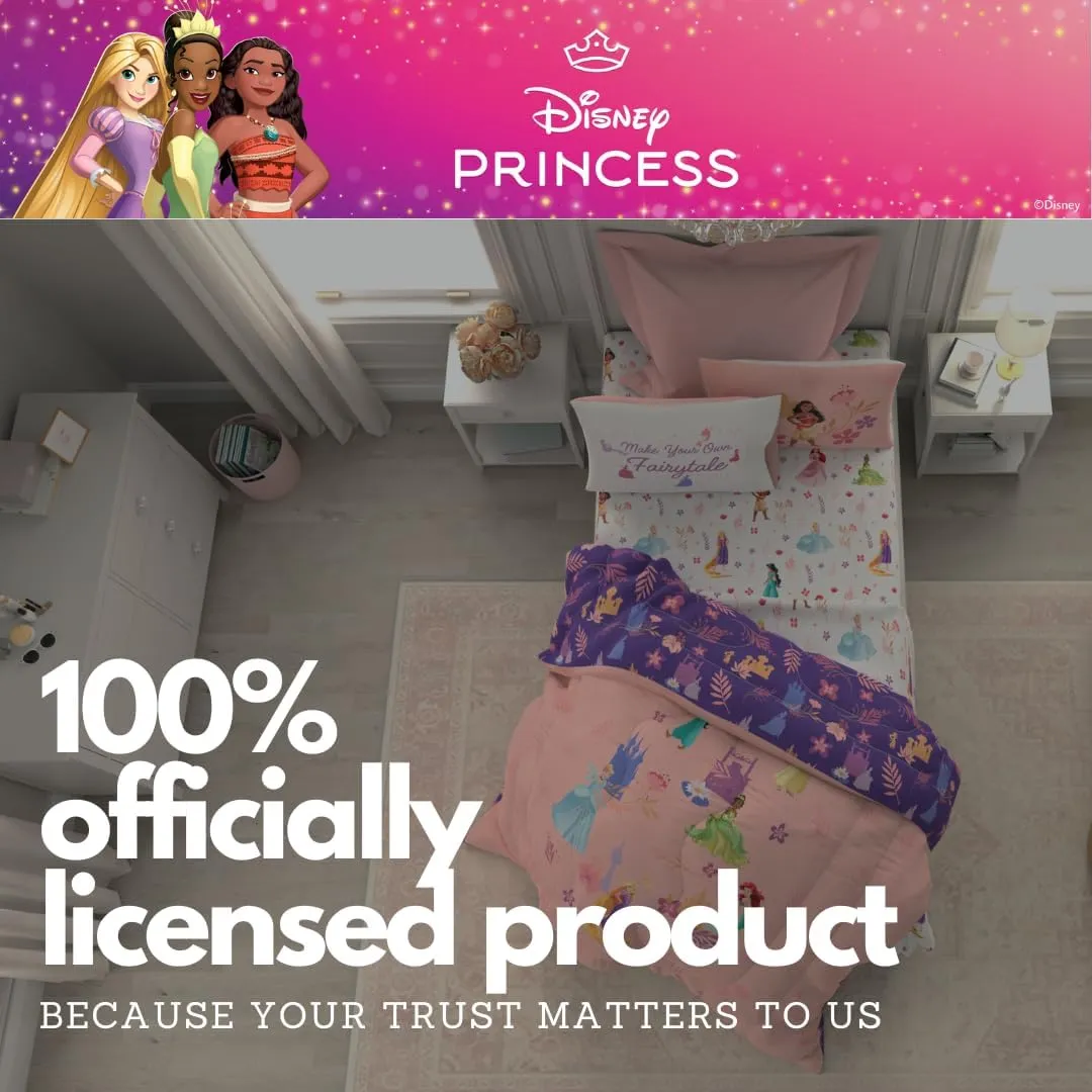 Franco Collectibles Disney Princess Recycled Bedding 4 Piece Super Soft Reversible Comforter and Sheet Set, Twin, (100% Official Licensed Product)