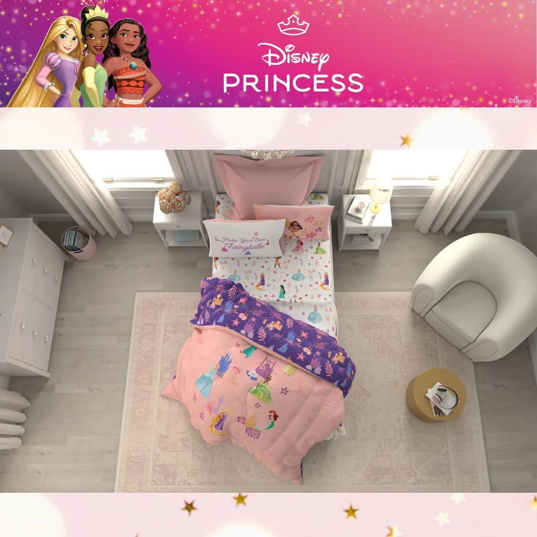 Franco Collectibles Disney Princess Recycled Bedding 4 Piece Super Soft Reversible Comforter and Sheet Set, Twin, (100% Official Licensed Product)
